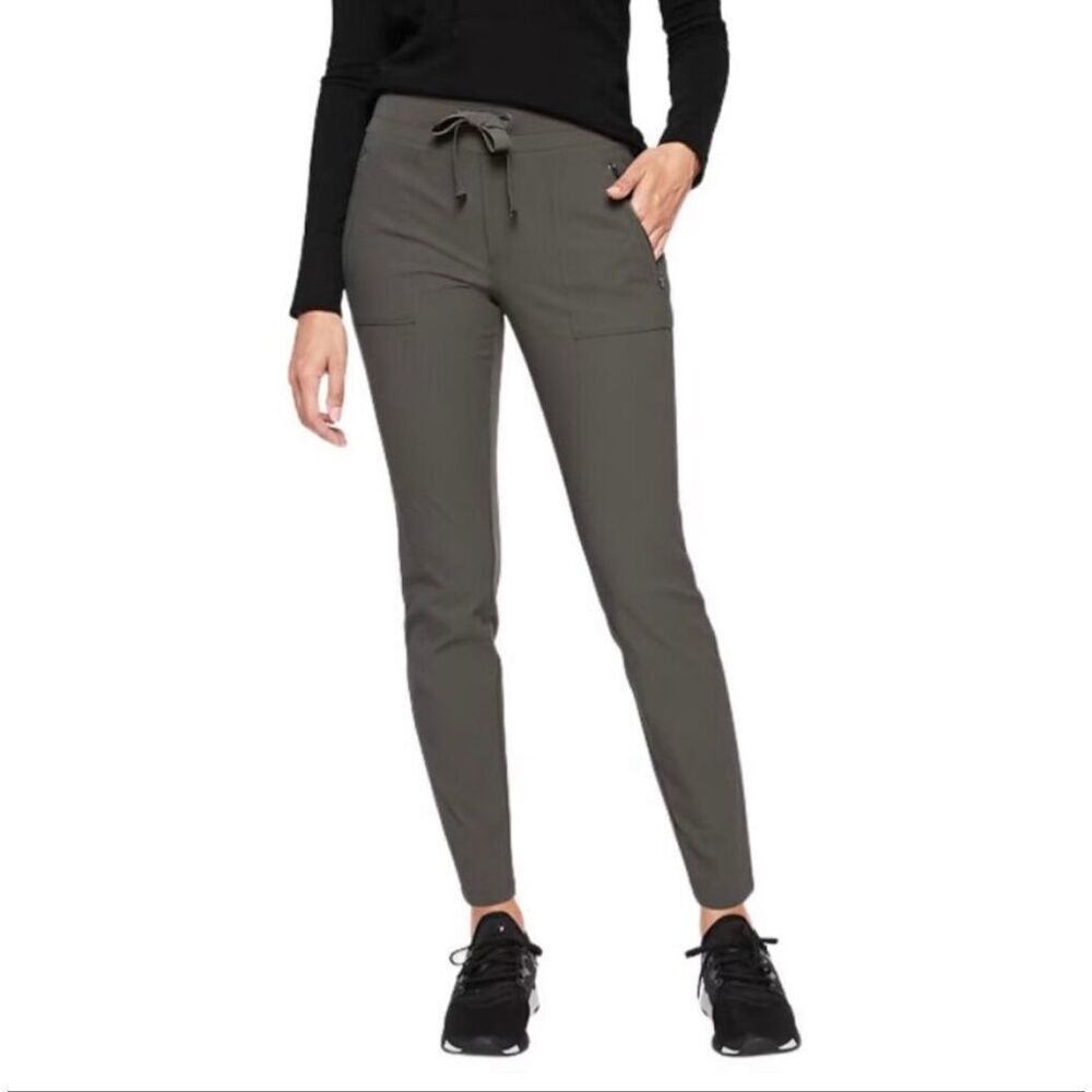 Athleta Headlands Hybrid Skinny Slim Pants Gray Drawstring Waistband Gorpcore 4